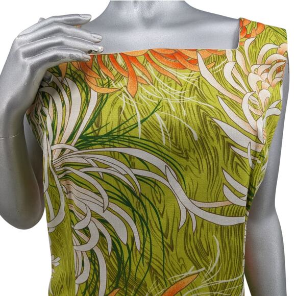 Vintage 60s NWT ALICE of CALIFORNIA Hawaiian Tiki Floral Maxi Dress Button Train - Picture 3 of 12